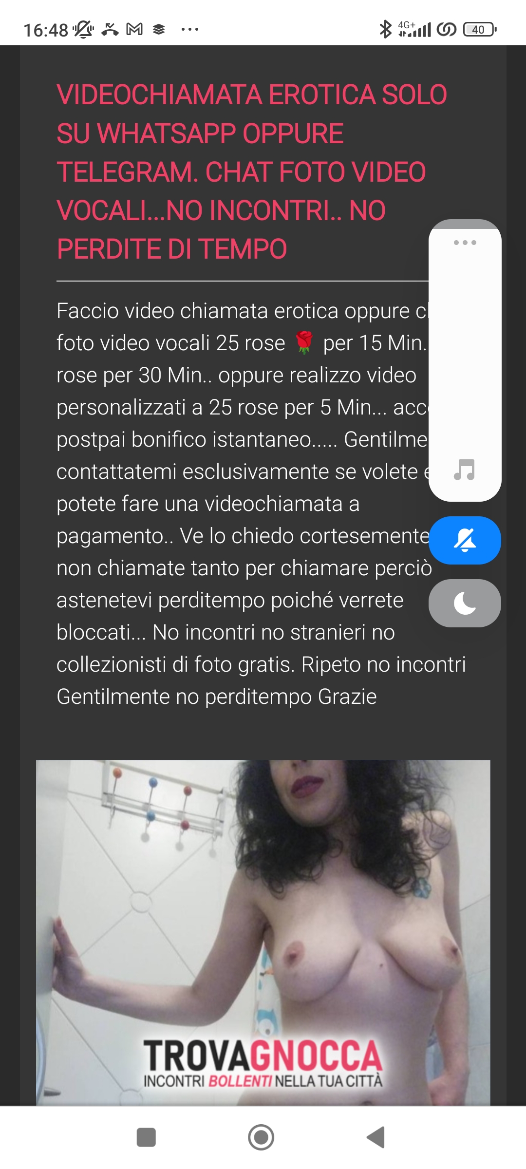 Annuncio Escort Ads - Videochiamata erotica solo su WhatsApp 